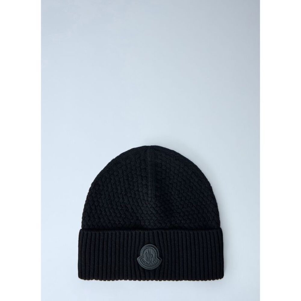 Moncler Men Ribbed Knit Beanie With Logo Patch